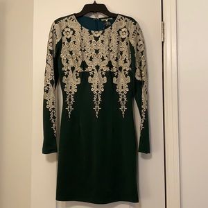 Gianni Bini - Green Long Sleeve Minidress w/ Metallic Lace Detail, US size XS